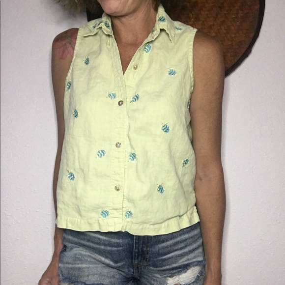 Vintage Tops - 🐢VTG linen embroidered turtle shirt